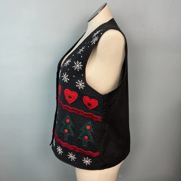 Vintage 90s Paul Harris Design Quilted Applique Americana Trees Hearts Size XL - Picture 4 of 12